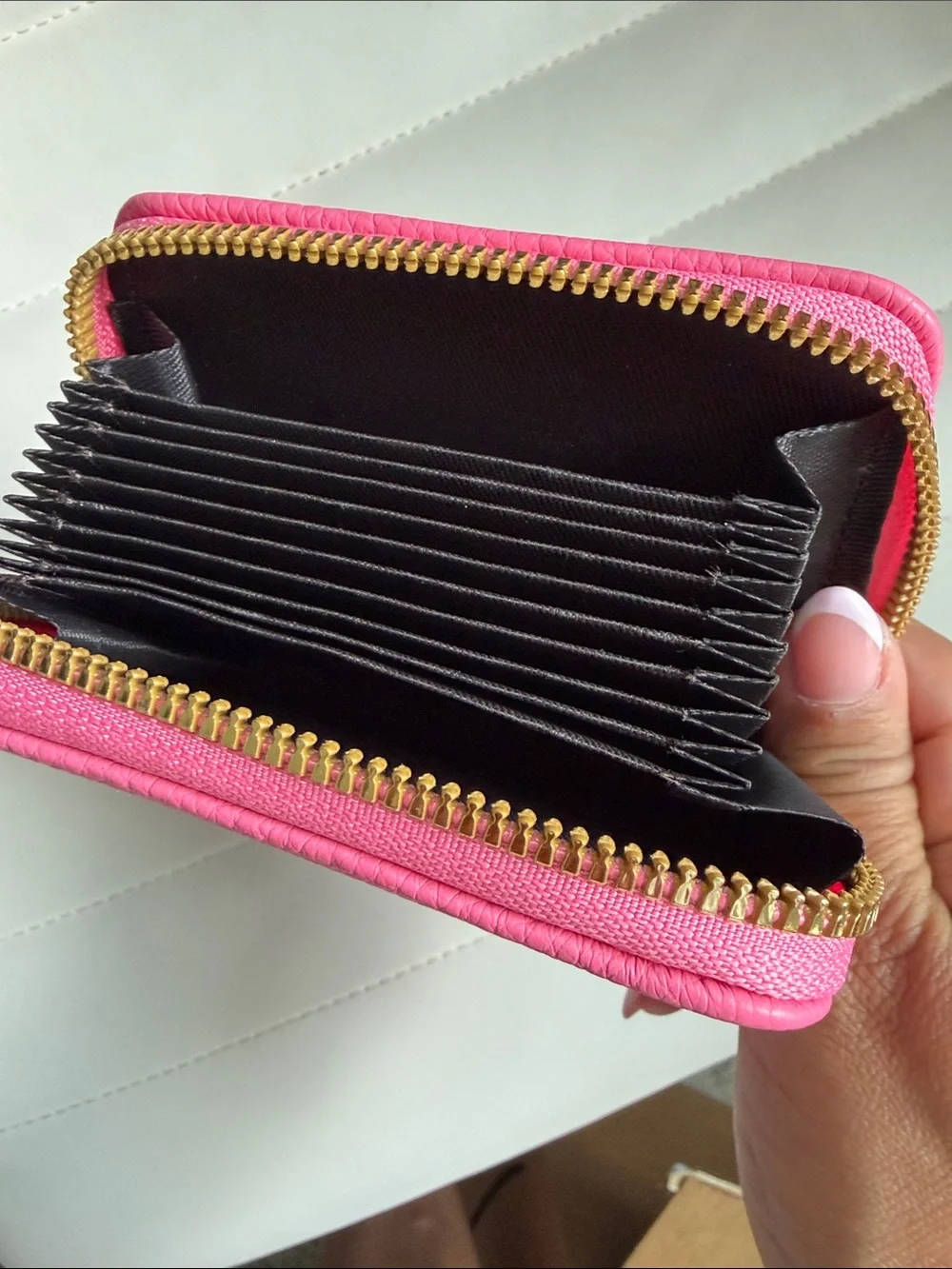 Pink Leather Zip Card Holder